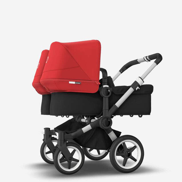 Bugaboo Donkey 3 Twin seat and bassinet stroller red sun canopy, black fabrics, aluminium base - Main Image Slide 2 of 9