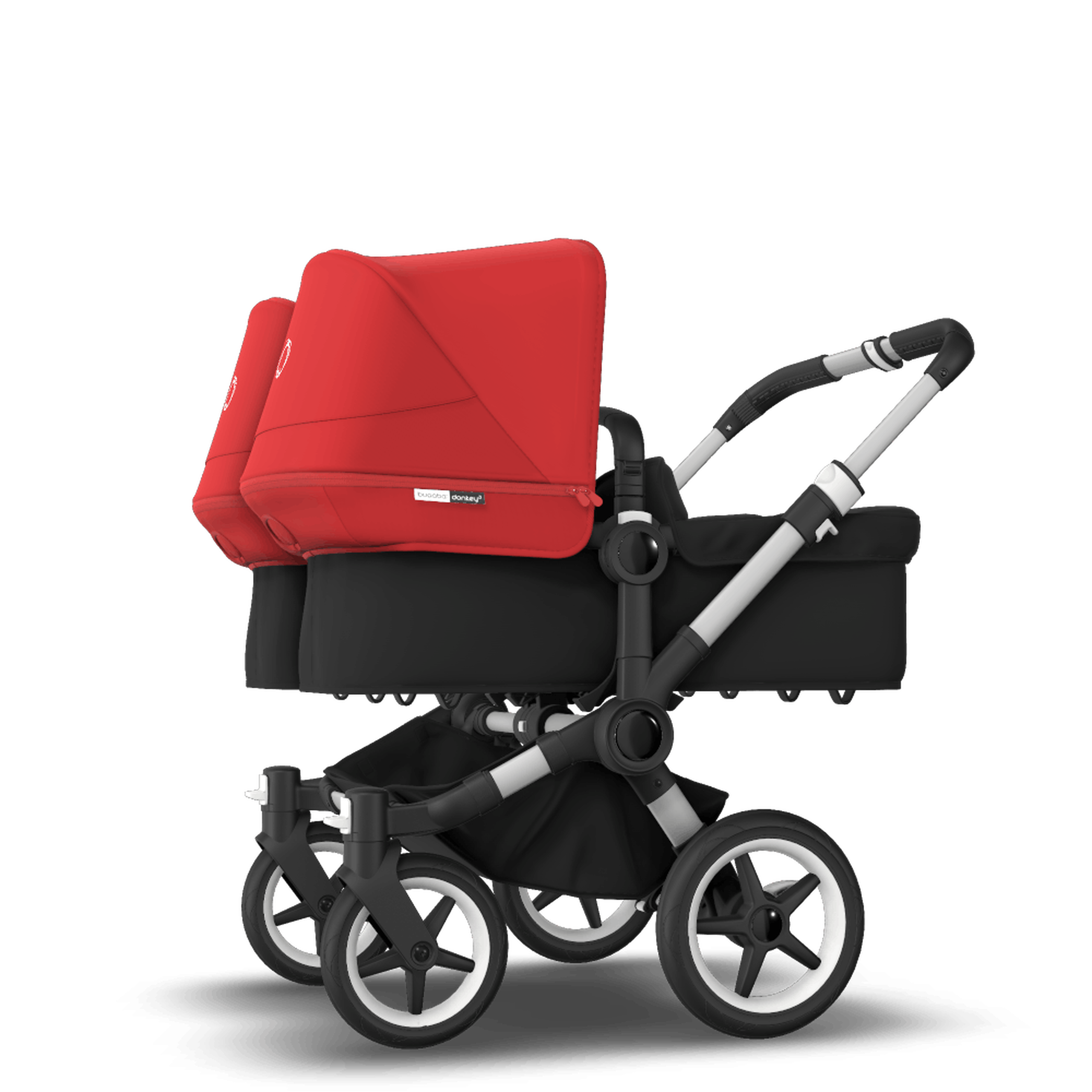 Bugaboo Donkey 3 Twin seat and bassinet stroller red sun canopy, black fabrics, aluminium base - Thumbnail Slide 2 of 9
