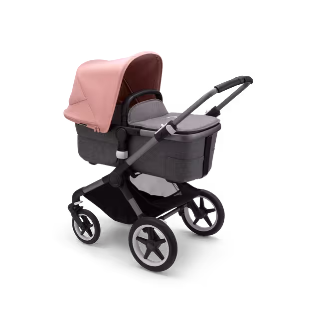 Bugaboo Fox 3 bassinet and seat stroller graphite base, grey melange fabrics, morning pink sun canopy - Main Image Slide 2 of 7