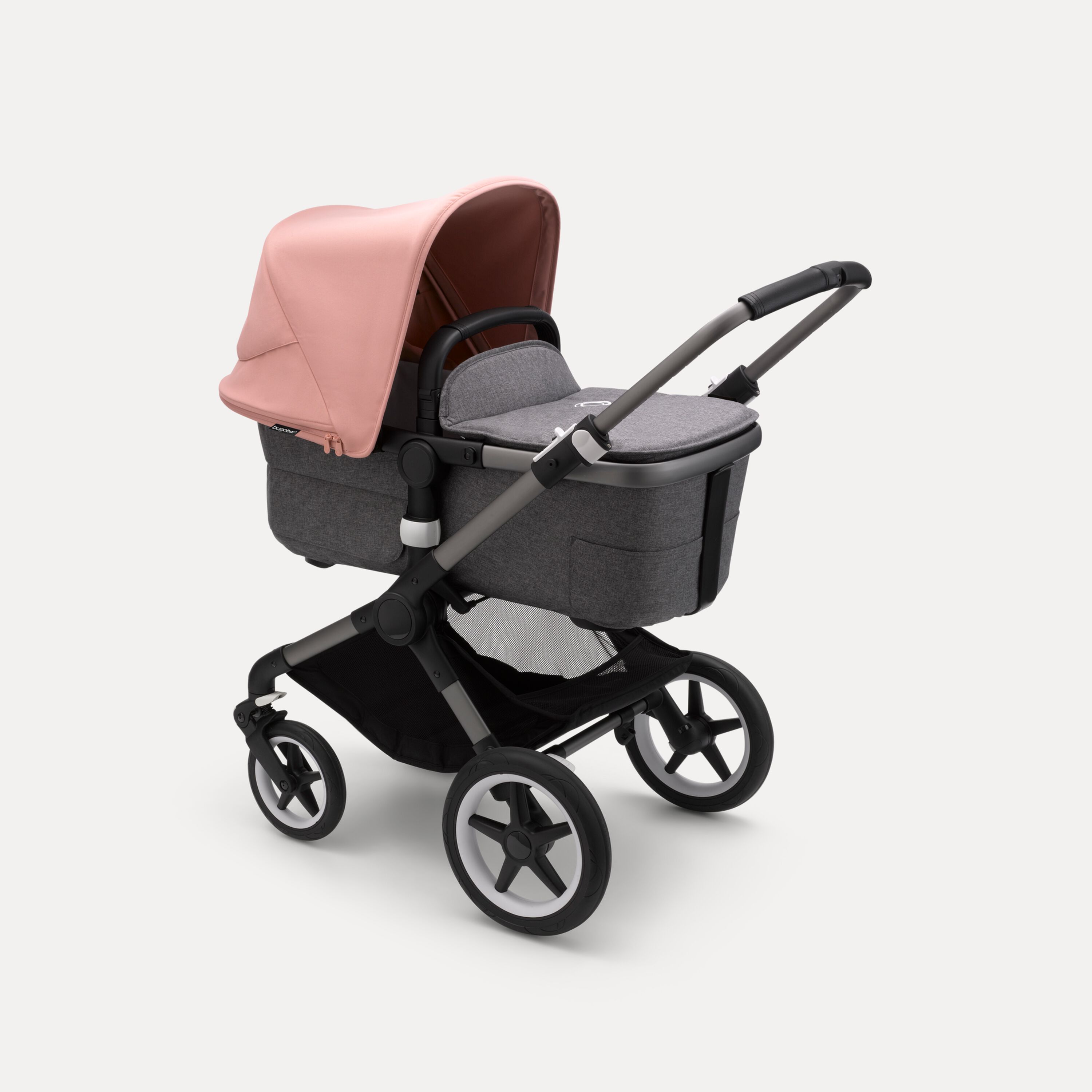 Bugaboo Fox 3 bassinet and seat stroller graphite base, grey melange fabrics, morning pink sun canopy - Main Modal Image Slide 2 of 7