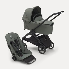 Bugaboo Dragonfly 2-in-1 stroller black base, forest green fabrics, forest green sun canopy