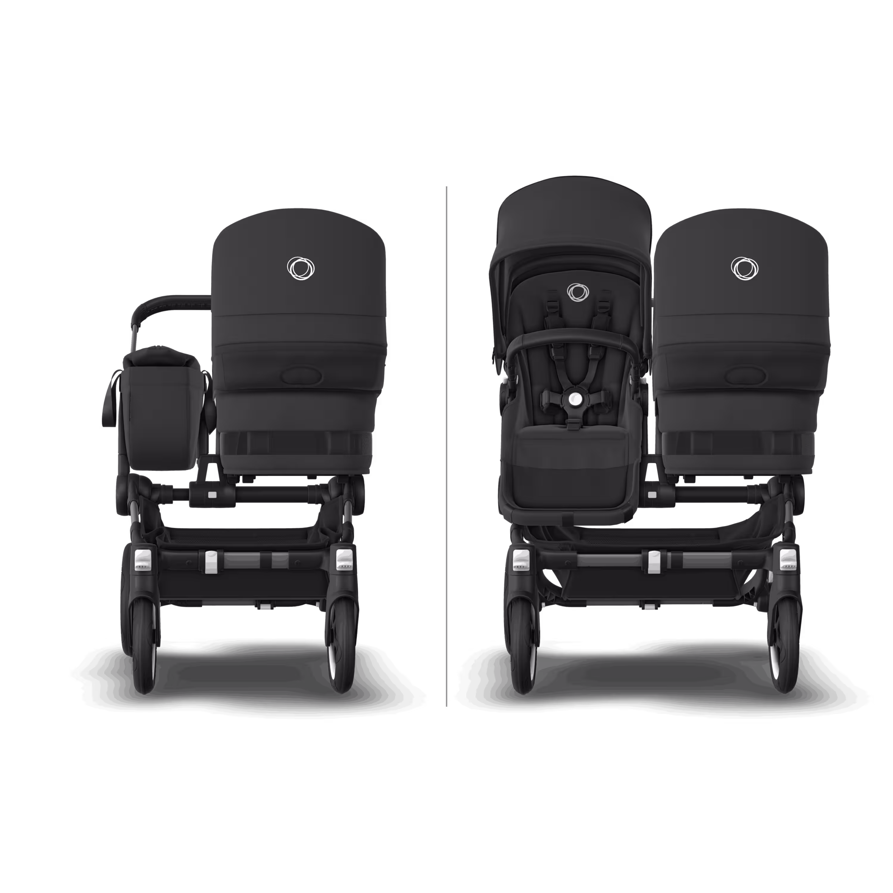 PP Bugaboo Donkey 5 Mono bassinet and seat stroller black base, midnight black fabrics, grey mélange sun canopy - Main Modal Image Slide 7 van 11