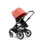 Bugaboo Fox 3 seat stroller with graphite frame, black fabrics, and red sun canopy. - Thumbnail Slide 7 of 9