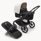 Refurbished Bugaboo Fox 5 bassinet and seat stroller black base, midnight black fabrics, misty white sun canopy