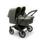 Bugaboo Donkey 5 Twin bassinet and seat stroller black base, forest green fabrics, forest green sun canopy - Thumbnail Slide 1 of 12