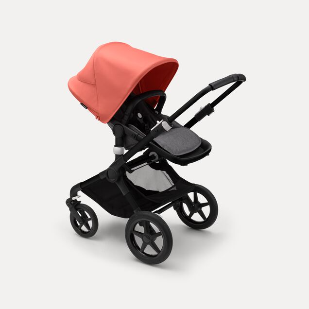 Bugaboo Fox 3 seat stroller with black frame, grey melange fabrics, and red sun canopy. - Main Image Slide 7 of 7