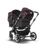 Bugaboo Donkey 5 Duo bassinet and seat stroller graphite base, midnight black fabrics, art of discovery dark blue sun canopy - Thumbnail Slide 1 of 12