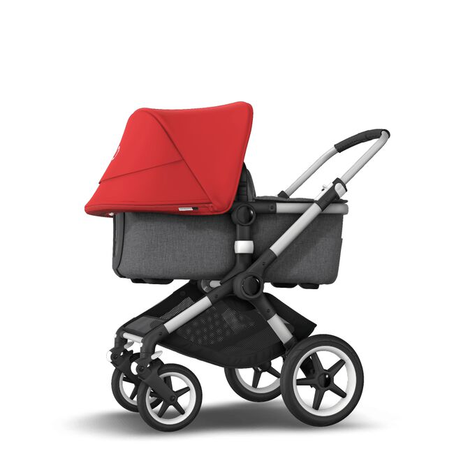 Bugaboo Fox 2 seat and carrycot pushchair red sun canopy, grey melange fabrics, aluminium base - Main Image Slide 2 of 10