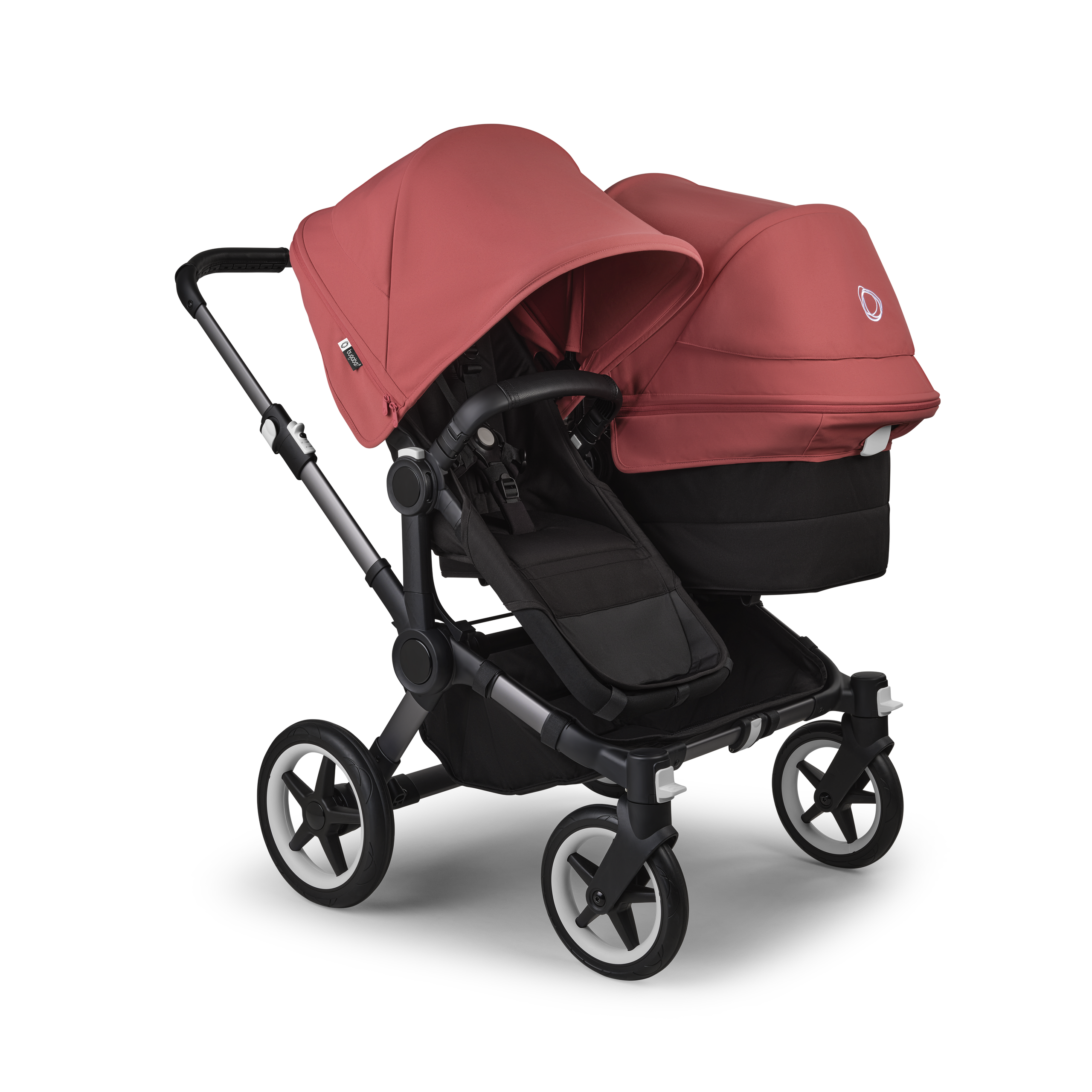 Bugaboo Donkey 5 Duo double stroller graphite base, midnight black fabrics, sunrise red sun canopy - Thumbnail Slide 3 of 3