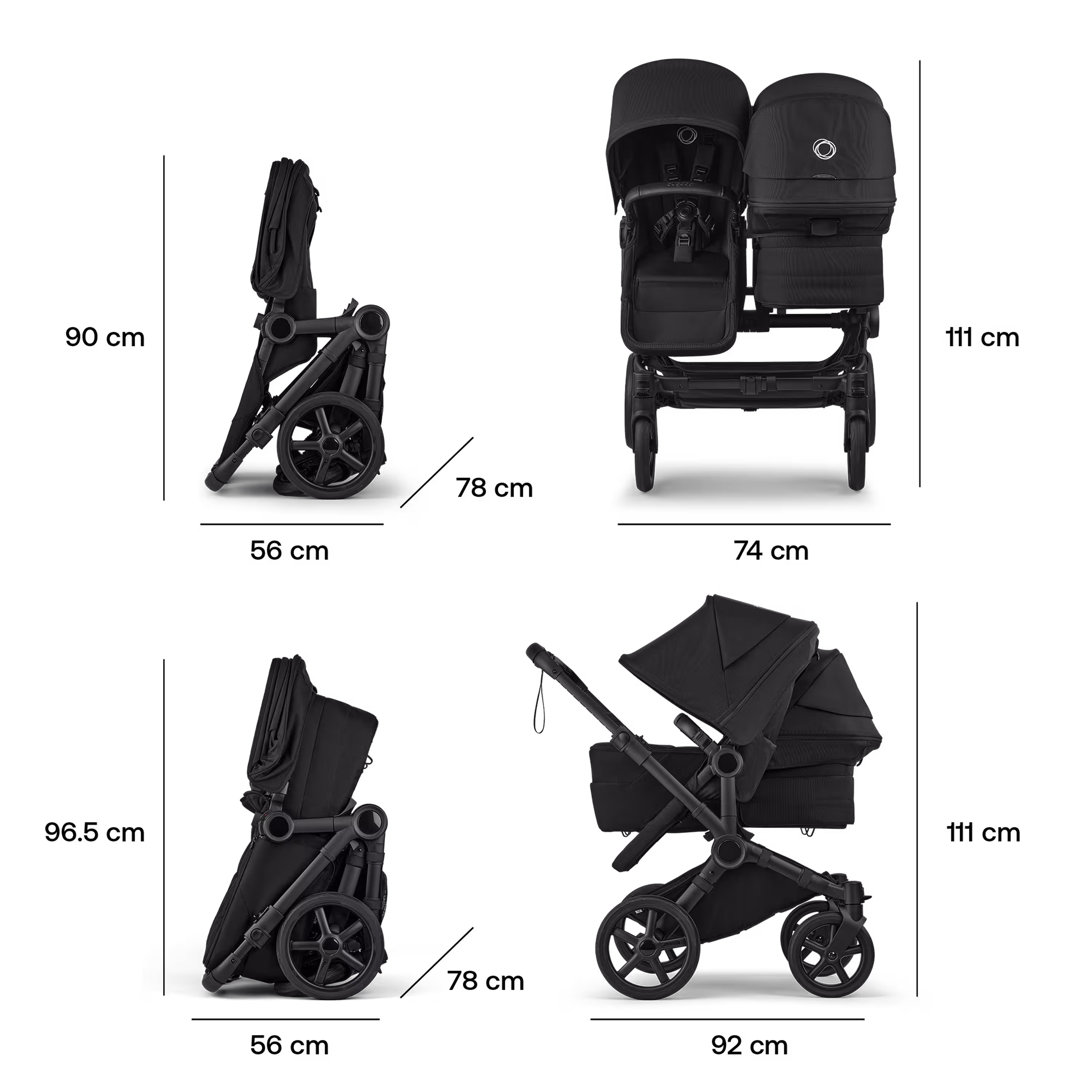 Bugaboo Donkey 6 twin stroller black base, heritage black fabrics, desert taupe melange sun canopy view 8 - Main Modal Image Slide 7 of 7