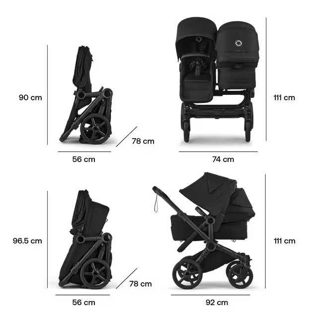 Bugaboo Donkey 6 twin stroller black base, heritage black fabrics, desert taupe melange sun canopy view 8 - Main Image Slide 7 of 7