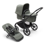 Bugaboo Fox 5 carrycot and seat pushchair with black chassis, forest green fabrics and forest green sun canopy. - Thumbnail Slide 1 of 16
