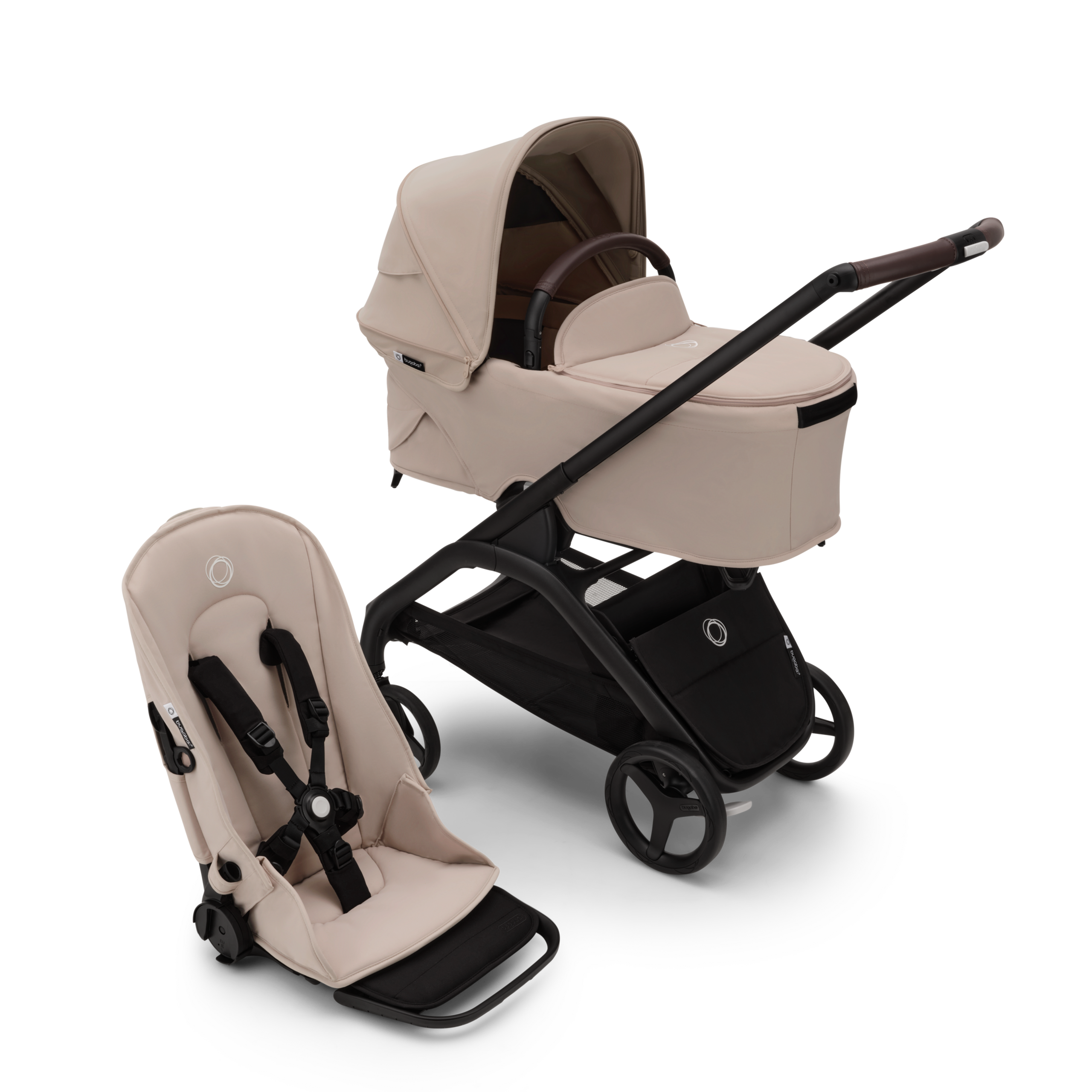 Bugaboo Dragonfly 2-in-1 pushchair black base, desert taupe fabrics, desert taupe sun canopy - Thumbnail Slide 1 of 15