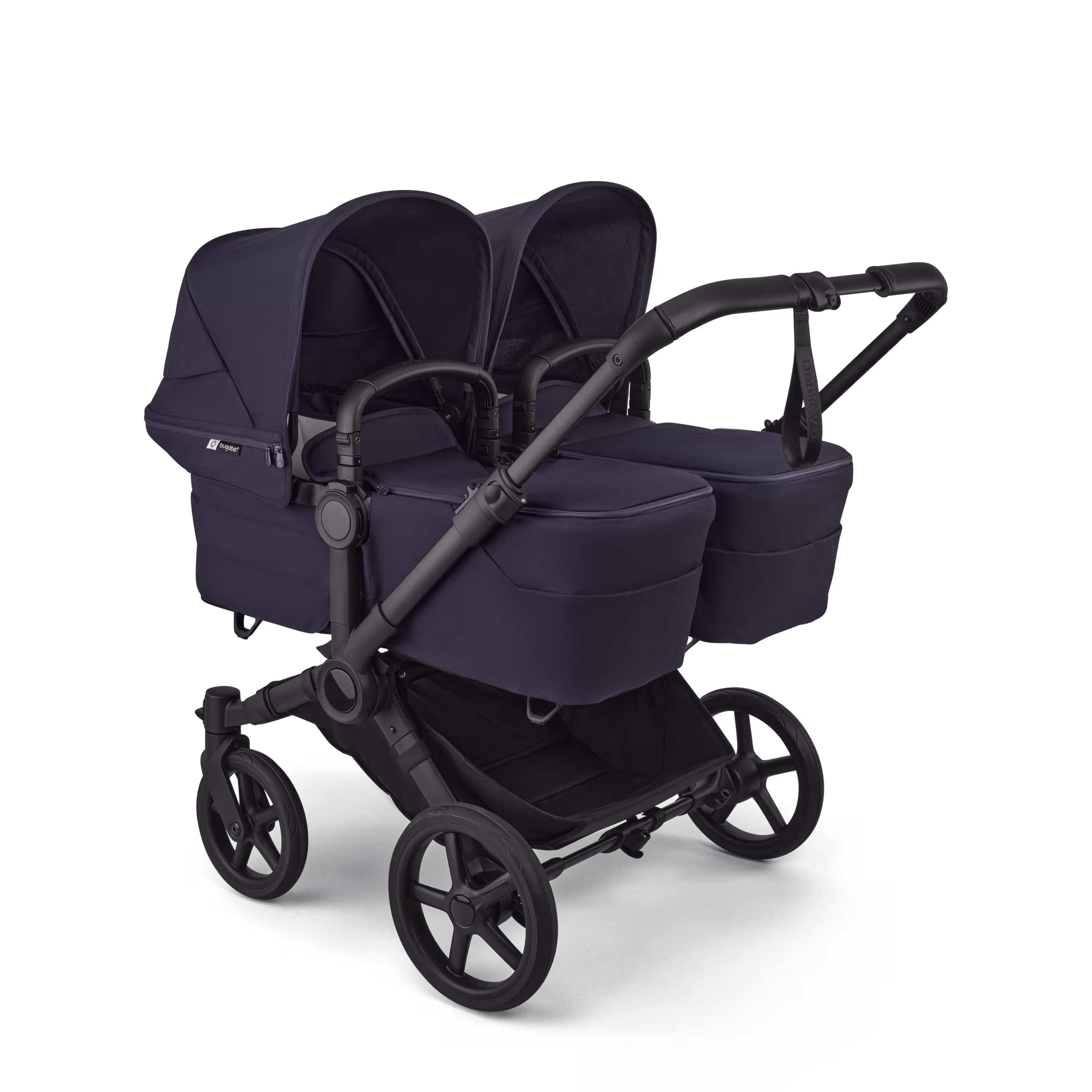 Bugaboo Donkey 6 twin stroller black base, deep indigo fabrics, deep indigo sun canopy  - Main Modal Image Slide 1 of 8