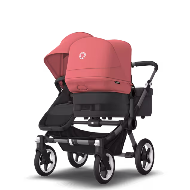 Bugaboo Donkey 5 Duo double stroller graphite base, midnight black fabrics, sunrise red sun canopy - Main Image Slide 3 of 11