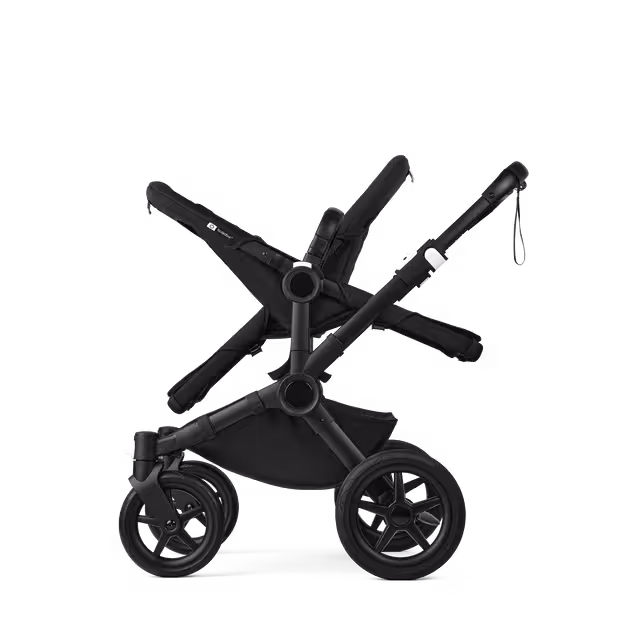 Bugaboo Donkey 5 Duo double stroller black base, midnight black fabrics, misty white sun canopy - Main Image Slide 9 of 11