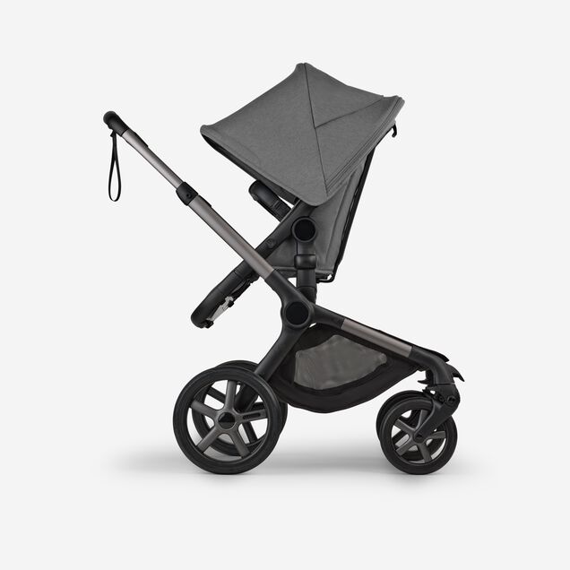 Bugaboo Fox 5 Renew seat stroller, with graphite chassis, Moon Grey fabrics, and Moon Grey sun canopy. - Main Image Slide 3 of 12