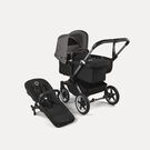 Refurbished Bugaboo Donkey 5 Mono bassinet and seat stroller graphite base, midnight black fabrics, grey mélange sun canopy