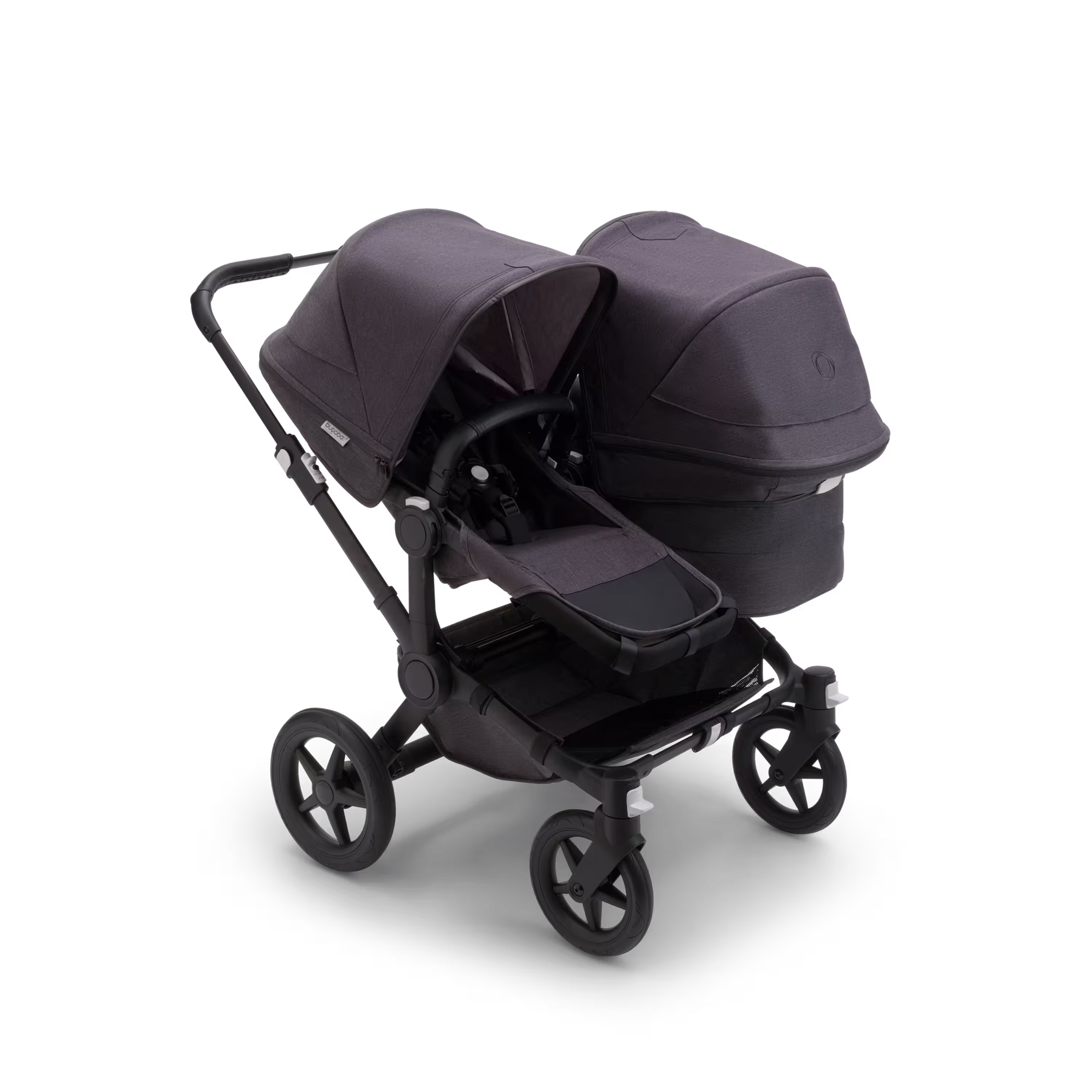 Bugaboo Donkey 5 Duo double stroller black base, mineral washed black fabrics, mineral washed black sun canopy - Main Modal Image Slide 1 of 10