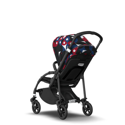 Bugaboo Bee 6 seat stroller black base, black fabrics, animal explorer red/blue sun canopy - view 1