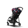 Bugaboo Bee 6 seat stroller black base, black fabrics, animal explorer red/blue sun canopy
