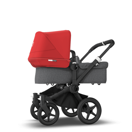 Bugaboo Donkey 3 Mono seat and bassinet stroller red sun canopy, grey melange fabrics, black base