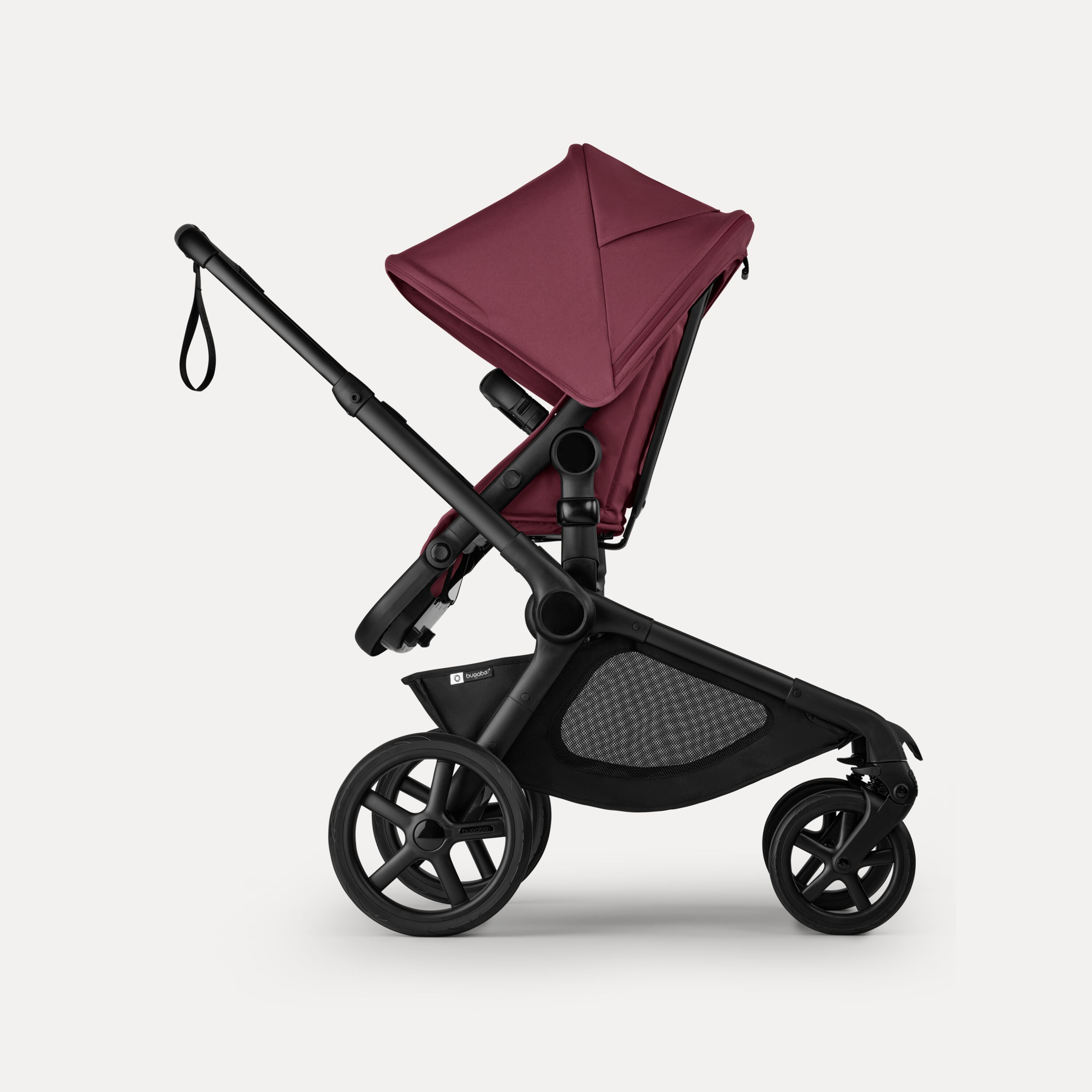 Bugaboo Kangaroo 2-in-1 stroller with one seat, Dark Cherry fabrics, and Dark Cherry sun canopy. - Main Modal Image Slide 4 of 18