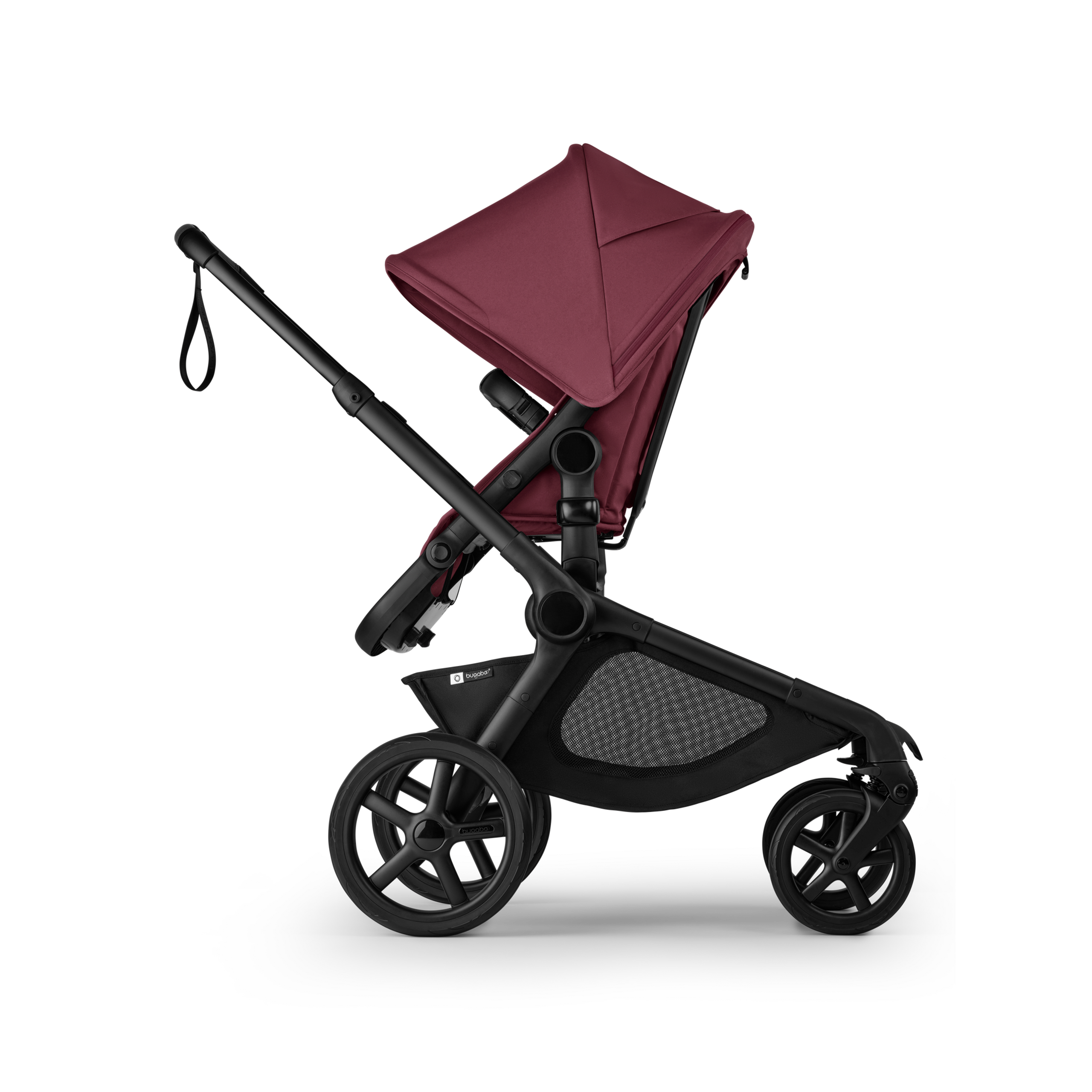 Bugaboo Kangaroo 2-in-1 stroller with one seat, Dark Cherry fabrics, and Dark Cherry sun canopy. - Thumbnail Slide 4 of 18