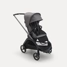 Bugaboo Dragonfly seat pram with graphite chassis, grey melange fabrics and grey melange sun canopy.