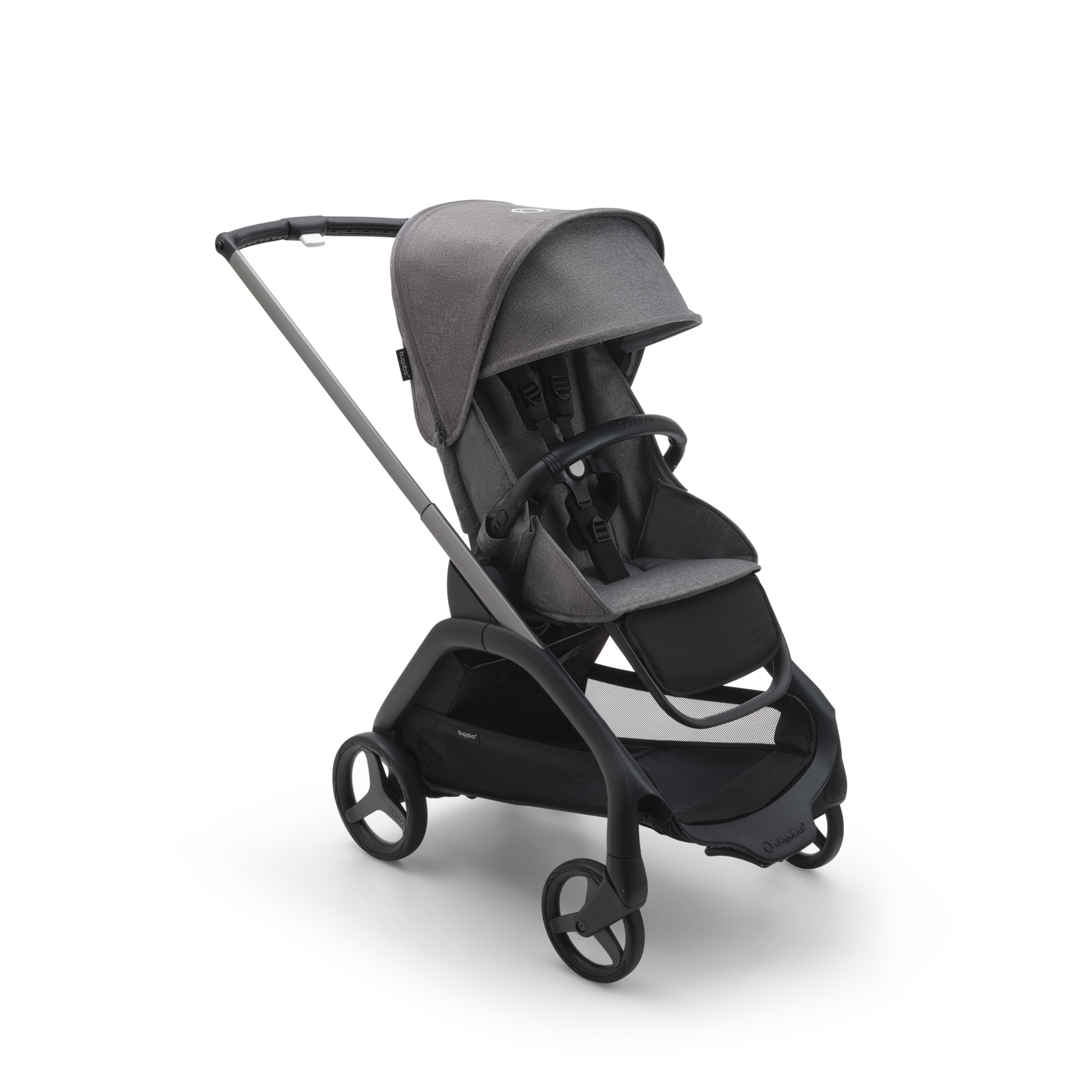 Bugaboo Dragonfly seat pram with graphite chassis, grey melange fabrics and grey melange sun canopy. - Thumbnail Slide 1 of 15