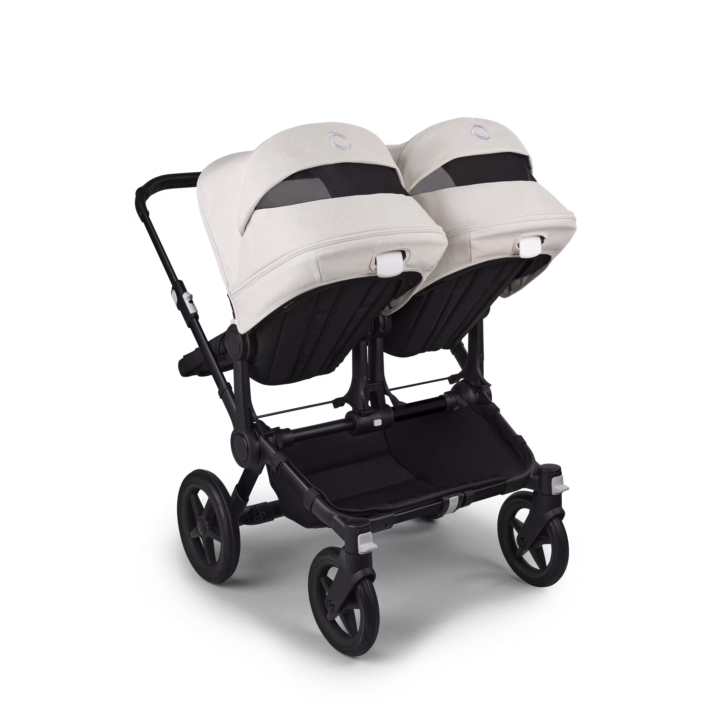 Bugaboo Donkey 5 twin stroller black base, midnight black fabrics, misty white sun canopy - Main Modal Image Slide 4 of 12