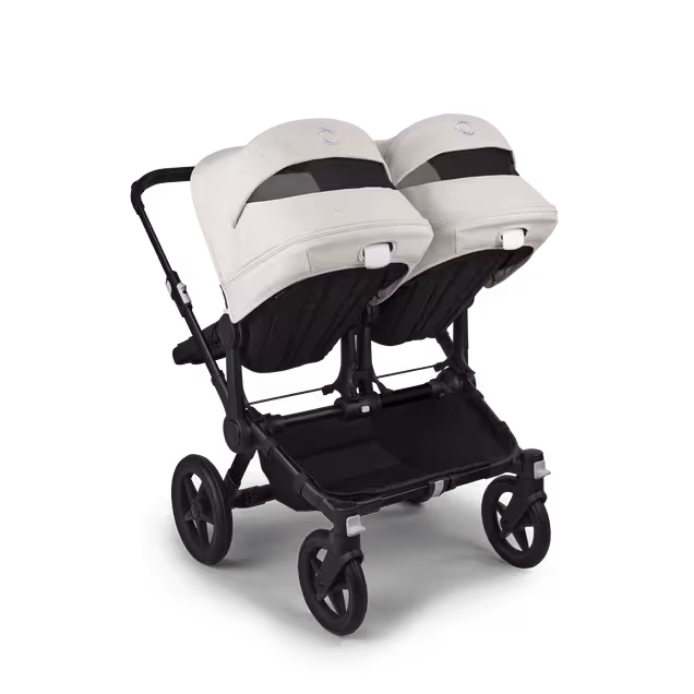 Bugaboo Donkey 5 twin stroller black base, midnight black fabrics, misty white sun canopy - Main Image Slide 4 of 12