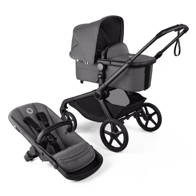 Bugaboo Kangaroo 2-in-1 pram black base, moon grey fabrics, moon grey sun canopy - Main Image Slide 1 of 18