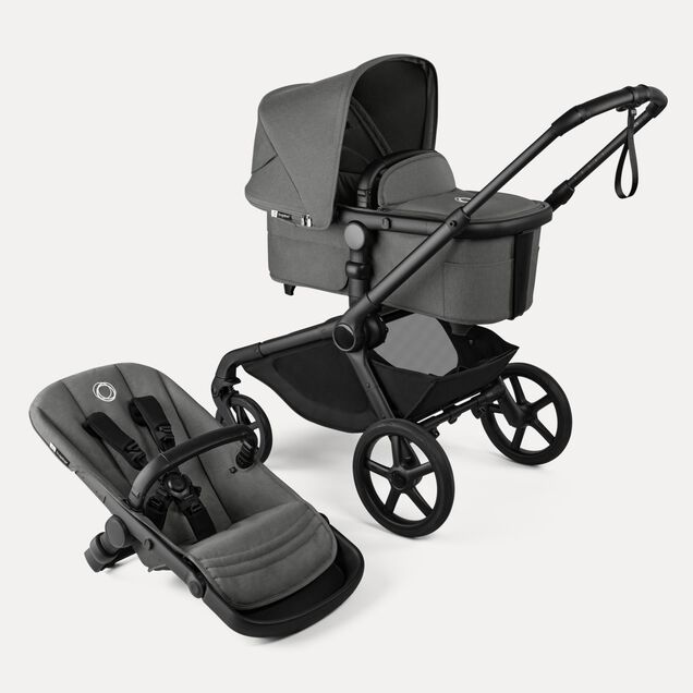 Bugaboo Kangaroo 2-in-1 pram black base, moon grey fabrics, moon grey sun canopy - Main Image Slide 1 of 18