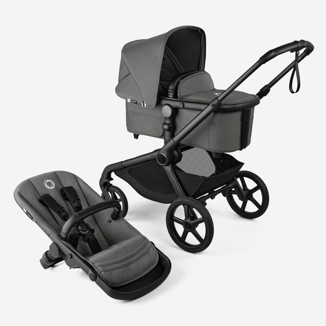 Bugaboo Kangaroo 2-in-1 pram black base, moon grey fabrics, moon grey sun canopy - Main Image Slide 1 of 18