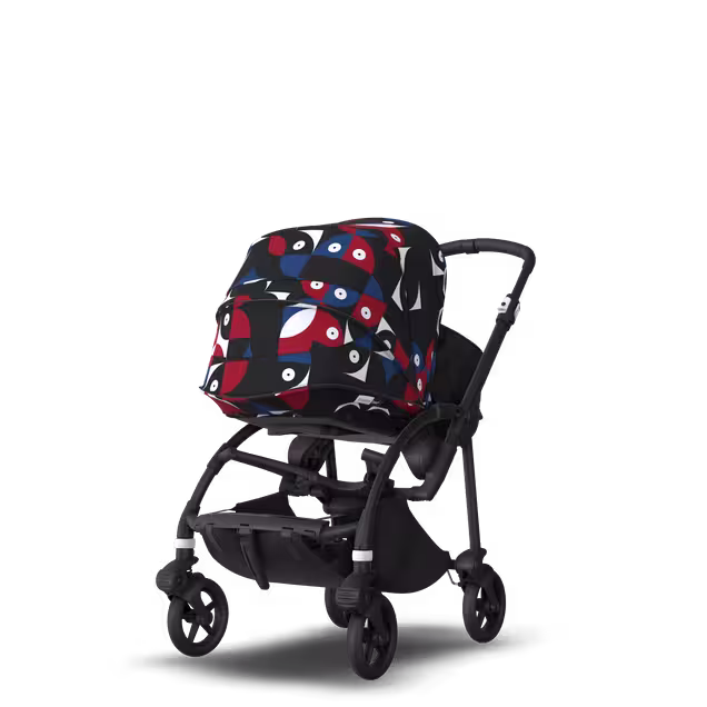 Bugaboo Bee 6 bassinet and seat stroller black base, black fabrics, animal explorer red/blue sun canopy - Main Image Slide 5 of 6