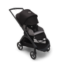 Bugaboo Dragonfly seat stroller with black chassis, grey melange fabrics and midnight black sun canopy. The sun canopy is fully extended. - Thumbnail Slide 4 of 18