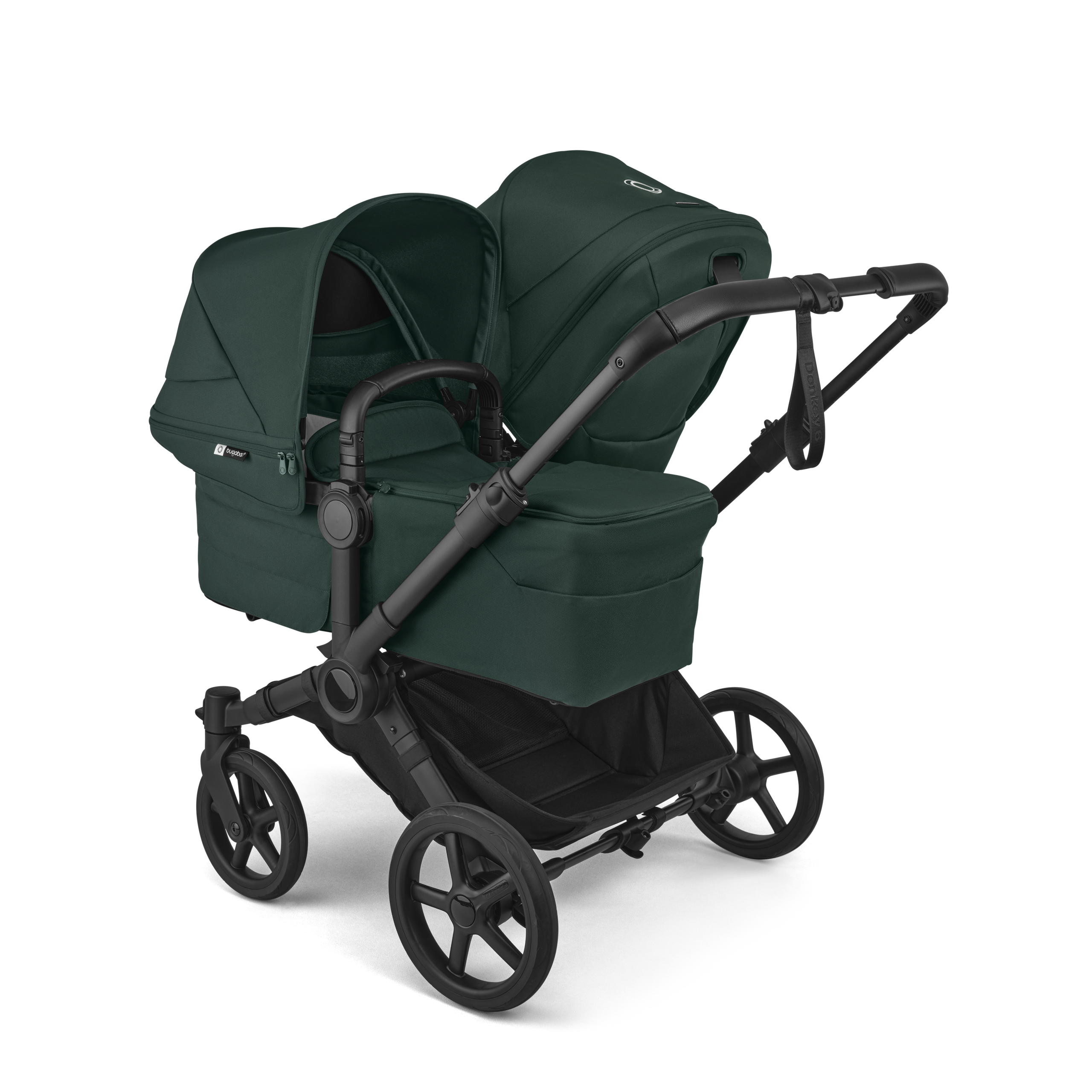 Bugaboo Donkey 6 double pram black base, fern green fabrics, fern green sun canopy - Thumbnail Slide 2 of 10
