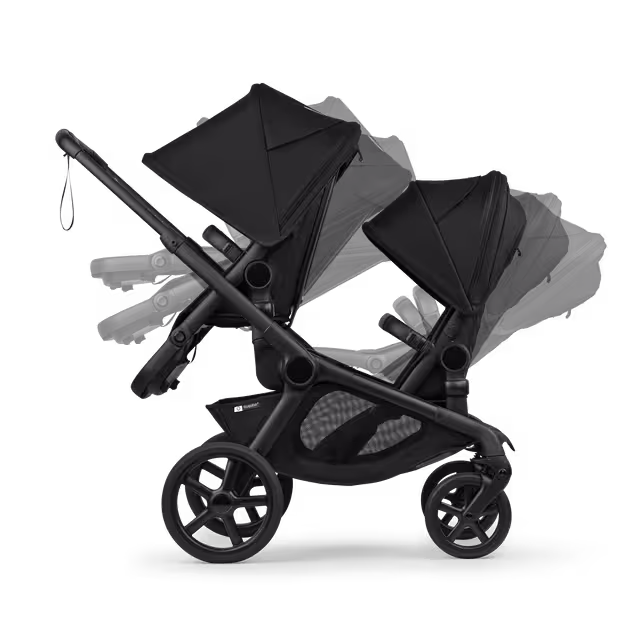Bugaboo Kangaroo seat-only tandem black base, midnight black fabrics, misty white sun canopy - Main Image Slide 8 of 12