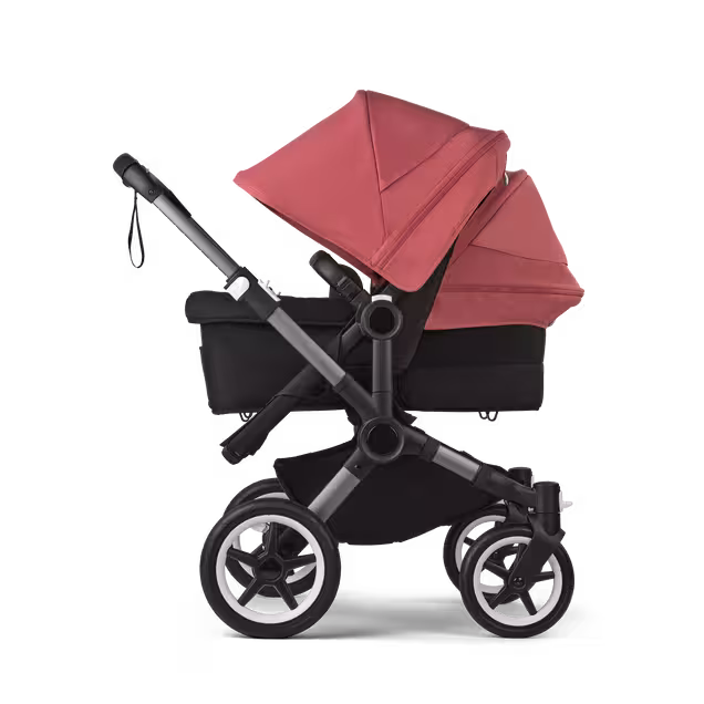 Bugaboo Donkey 5 Duo double stroller graphite base, midnight black fabrics, sunrise red sun canopy - Main Image Slide 2 of 11