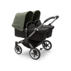 Bugaboo Donkey 5 Twin bassinet and seat stroller graphite base, midnight black fabrics, forest green sun canopy