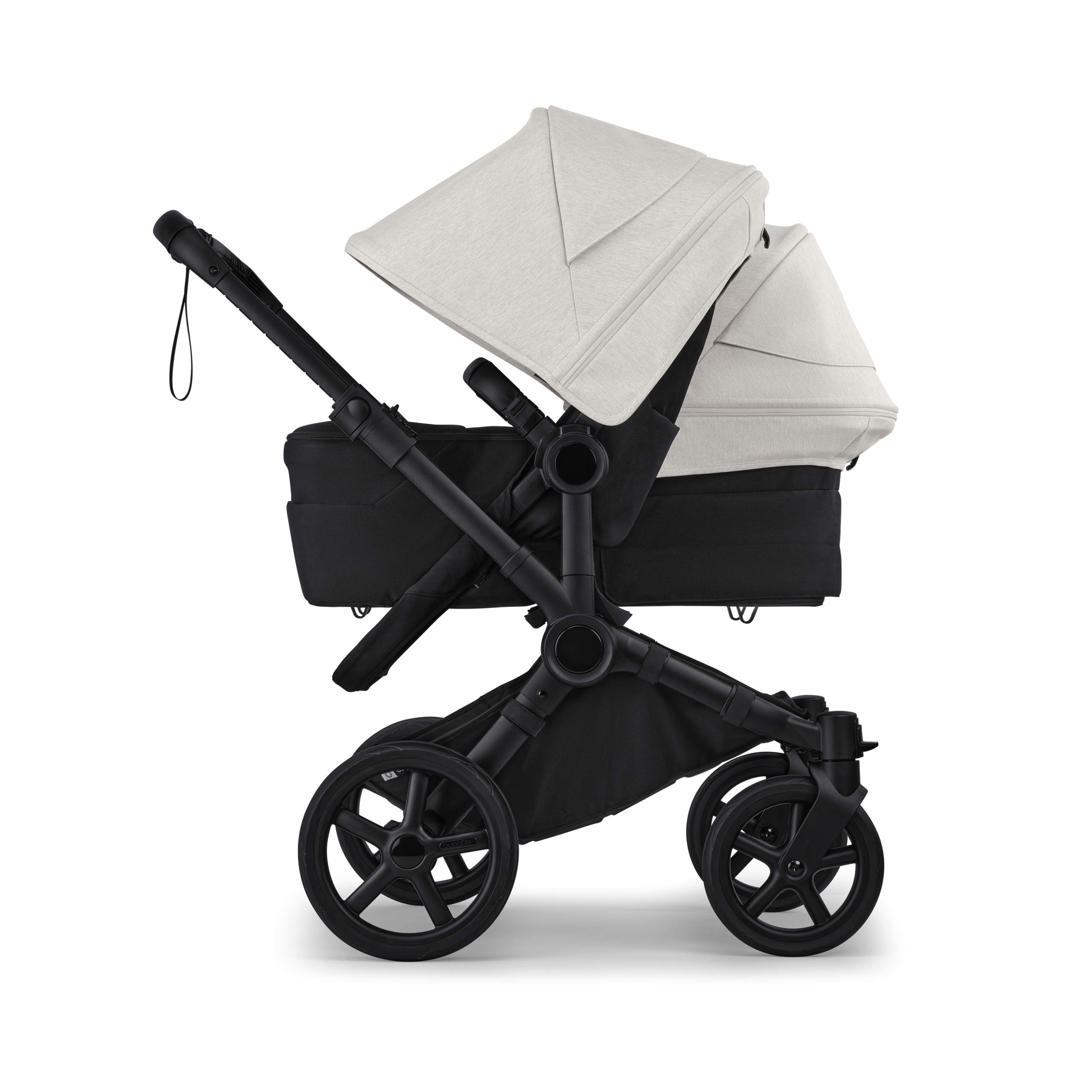 Bugaboo Donkey 6 double stroller black base, heritage black fabrics, misty white sun canopy - Thumbnail Slide 3 of 10