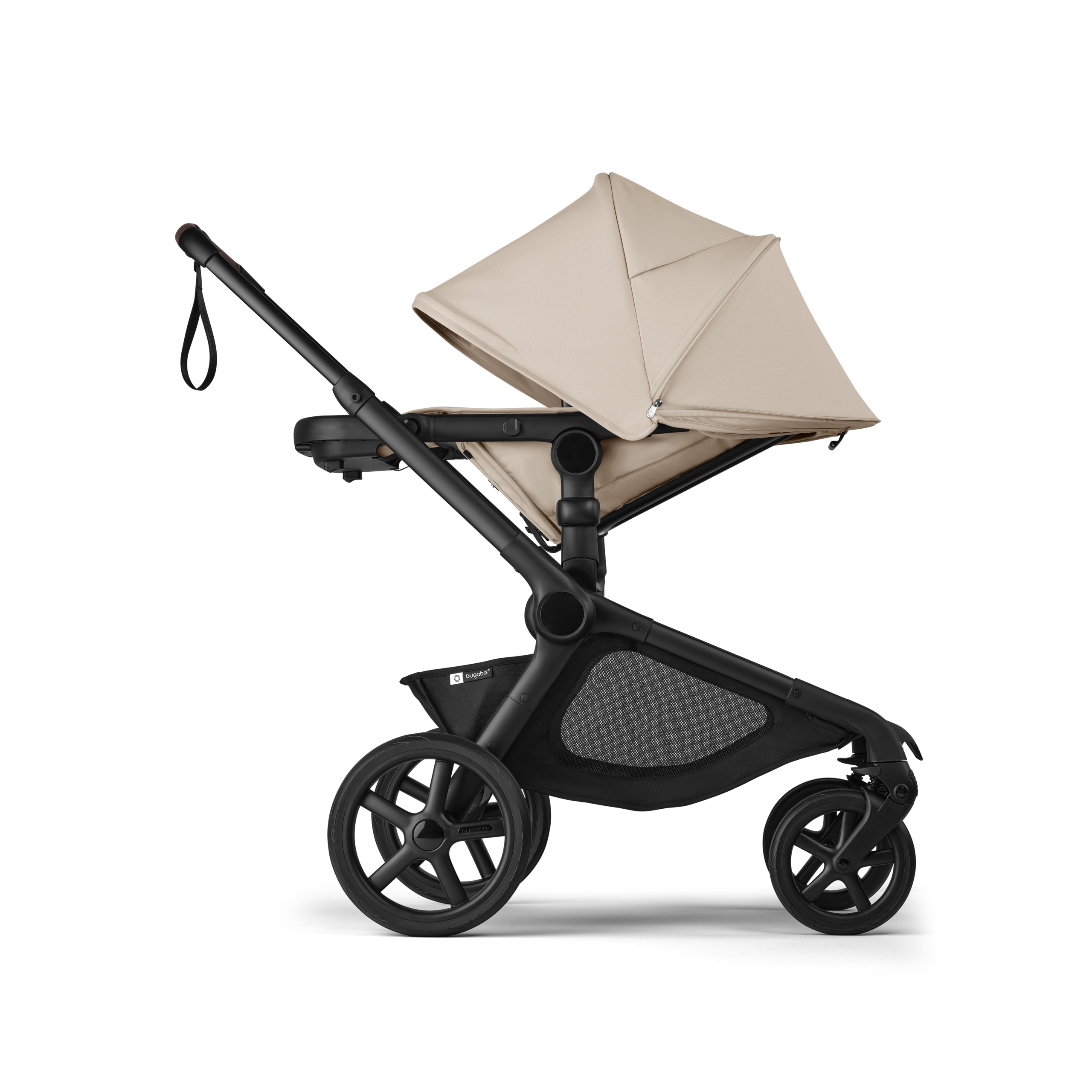 Bugaboo Kangaroo seat-only stroller black base, desert taupe fabrics, desert taupe sun canopy - Thumbnail Slide 3 of 11