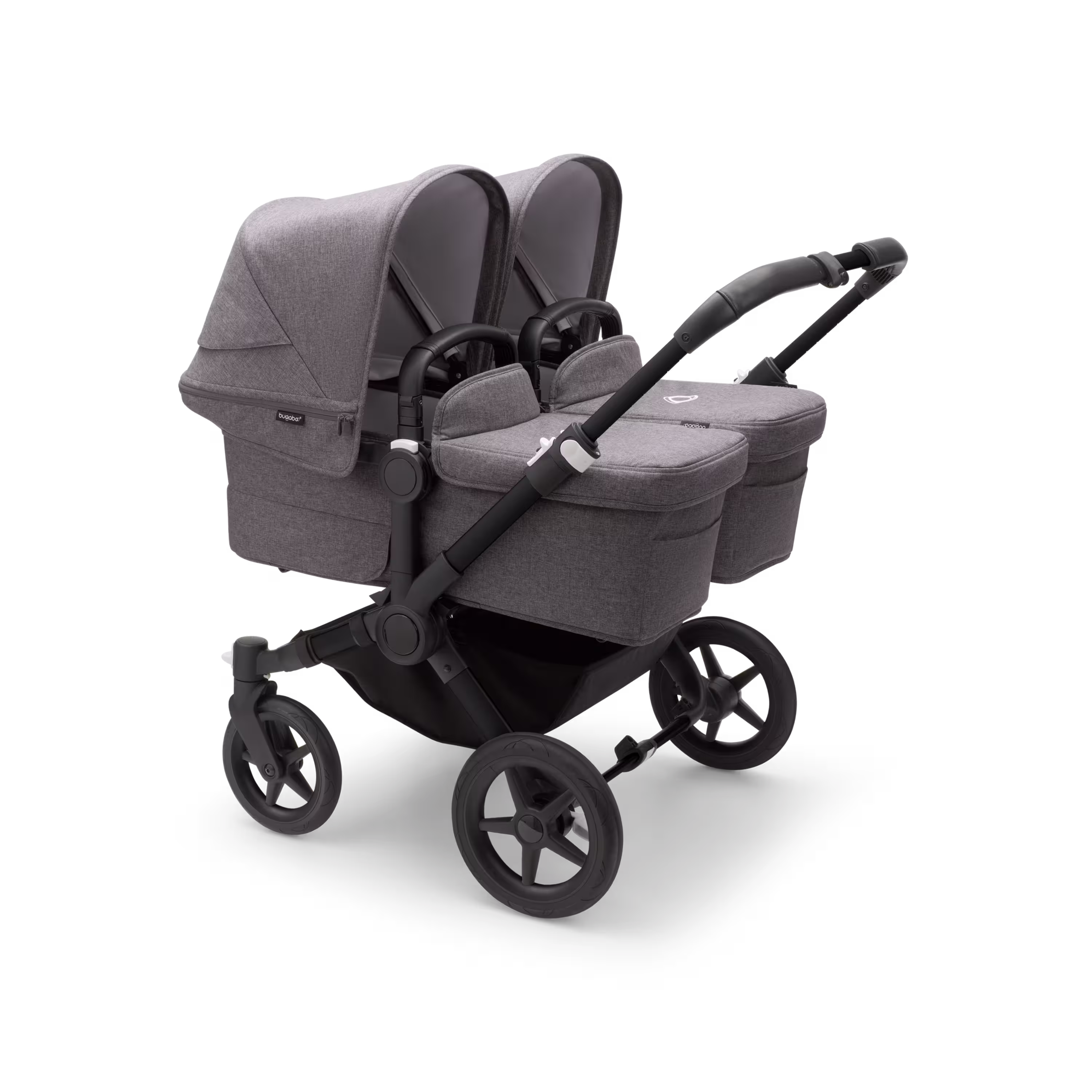 Bugaboo Donkey 5 twin stroller black base, grey mélange fabrics, grey mélange sun canopy - Main Modal Image Slide 1 of 10