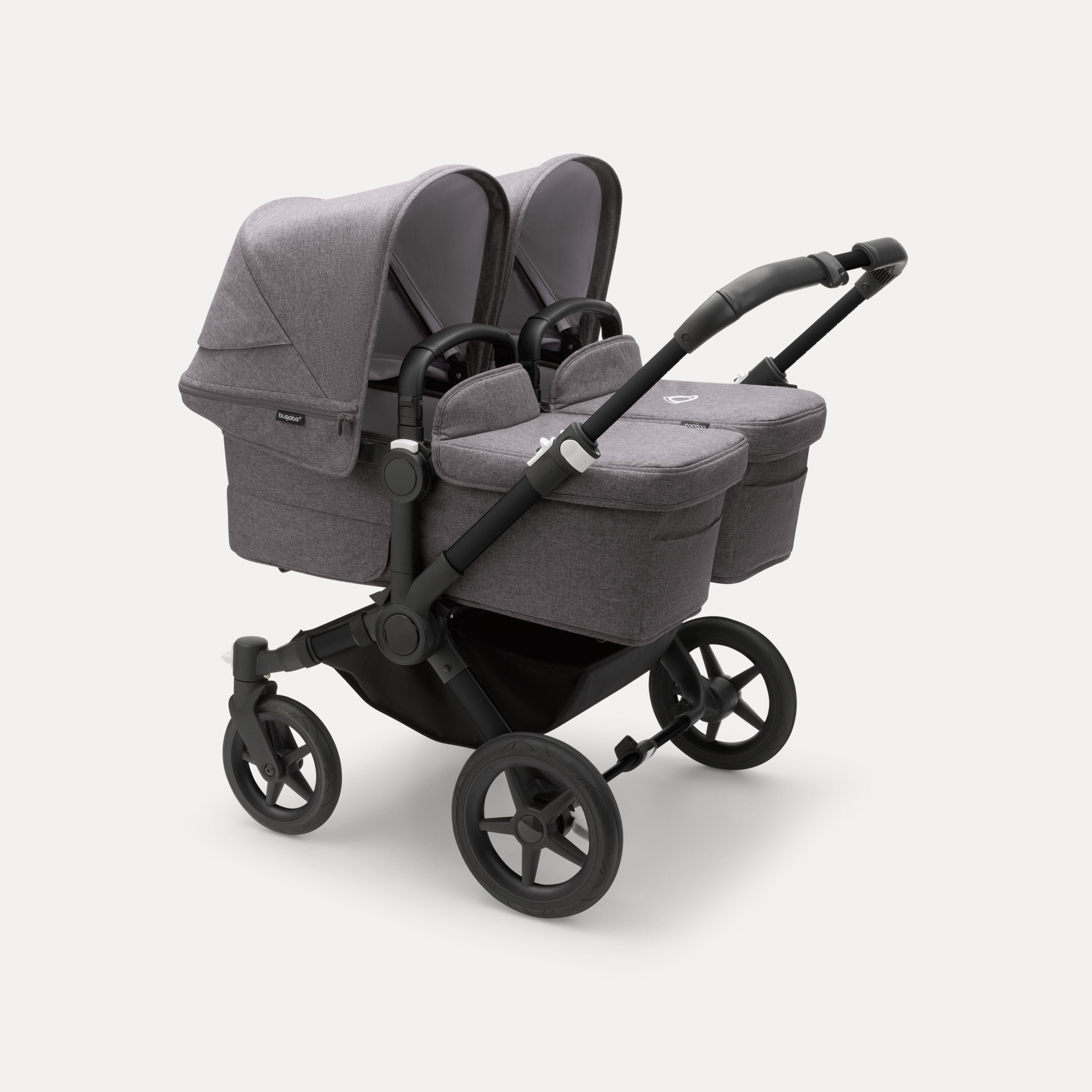 Bugaboo Donkey 5 twin stroller black base, grey mélange fabrics, grey mélange sun canopy - Main Modal Image Slide 1 of 10
