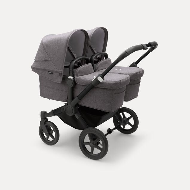 Bugaboo Donkey 5 twin stroller black base, grey mélange fabrics, grey mélange sun canopy - Main Image Slide 1 of 10