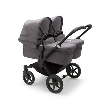 Bugaboo Donkey 5 twin stroller black base, grey mélange fabrics, grey mélange sun canopy