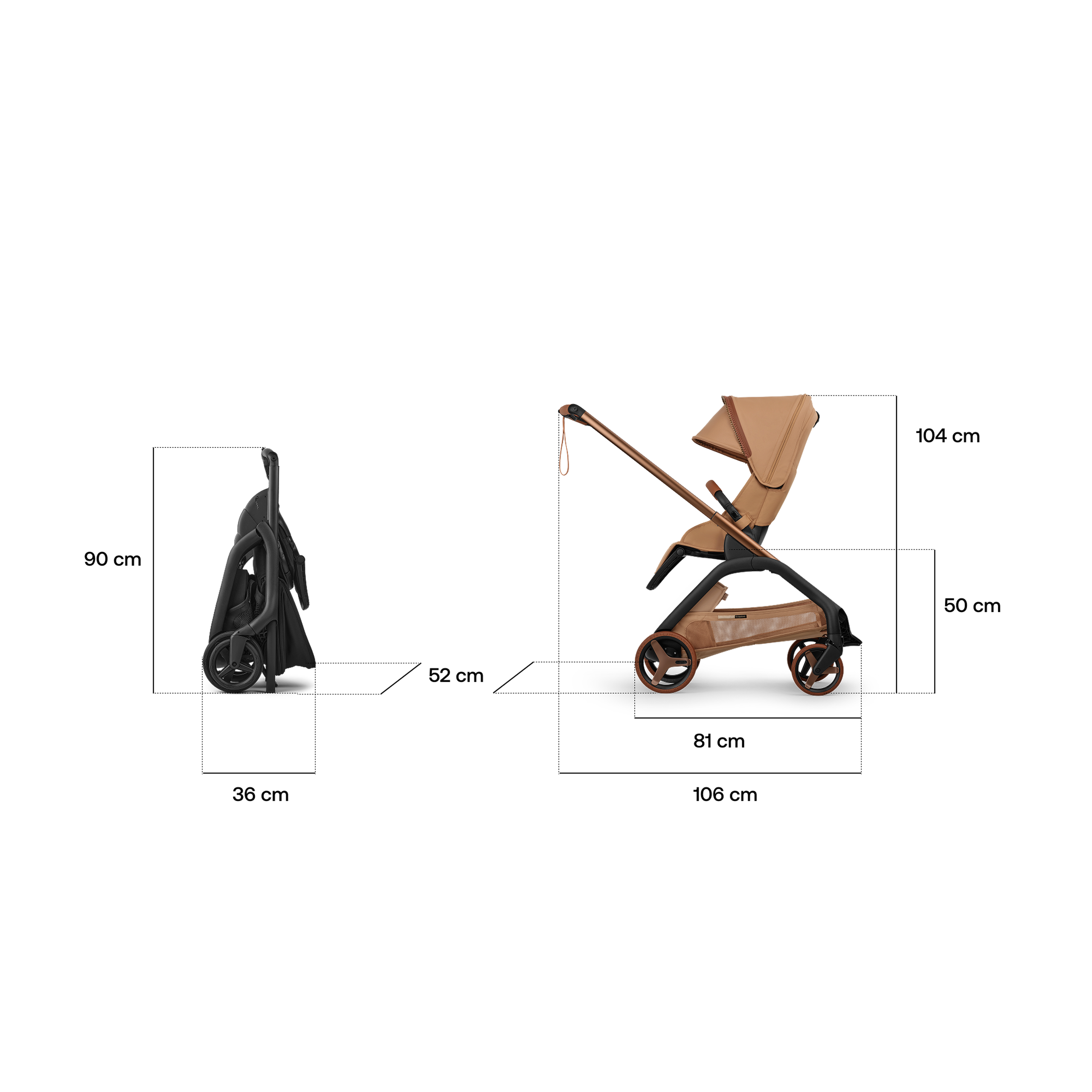 Bugaboo x Stella McCartney Dragonfly Plus seat stroller tobacco brown base, tobacco brown fabrics, tobacco brown sun canopy - Thumbnail Slide 8 of 12