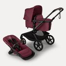 Bugaboo Kangaroo 2-in-1 stroller with one bassinet, Desert Taupe fabrics, and Desert Taupe sun canopy. A detached seat in Desert Taupe sits next to the stroller.