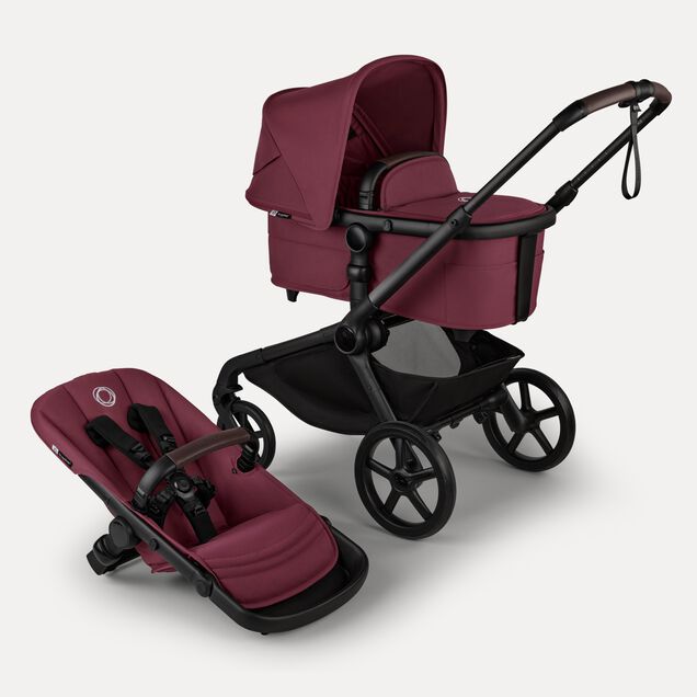 Bugaboo Kangaroo 2-in-1 stroller with one bassinet, Desert Taupe fabrics, and Desert Taupe sun canopy. A detached seat in Desert Taupe sits next to the stroller. - Main Image Slide 1 of 18